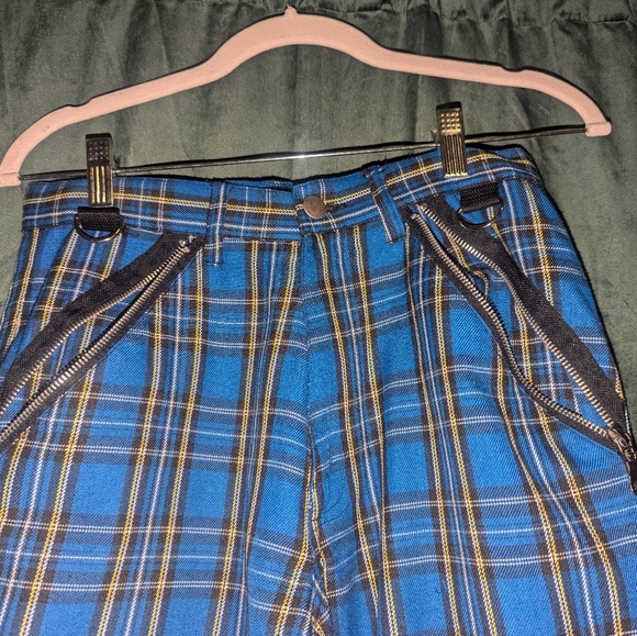 Morbid Threads Y2K Goth Grudge blue Plaid Zipper Pockets Pants Men's size 28 - Picture 3 of 7